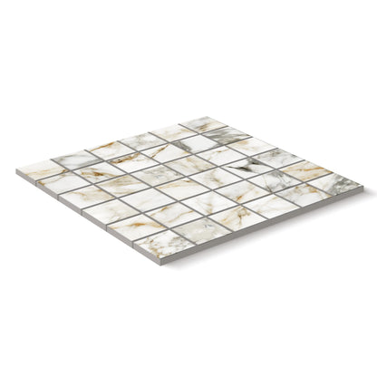 Aurora Porcelain Tile White Matte Square Mosaic 2x2 Sheet