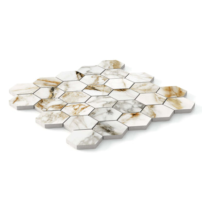 Aurora Porcelain Tile White Matte Hexagon Mosaic