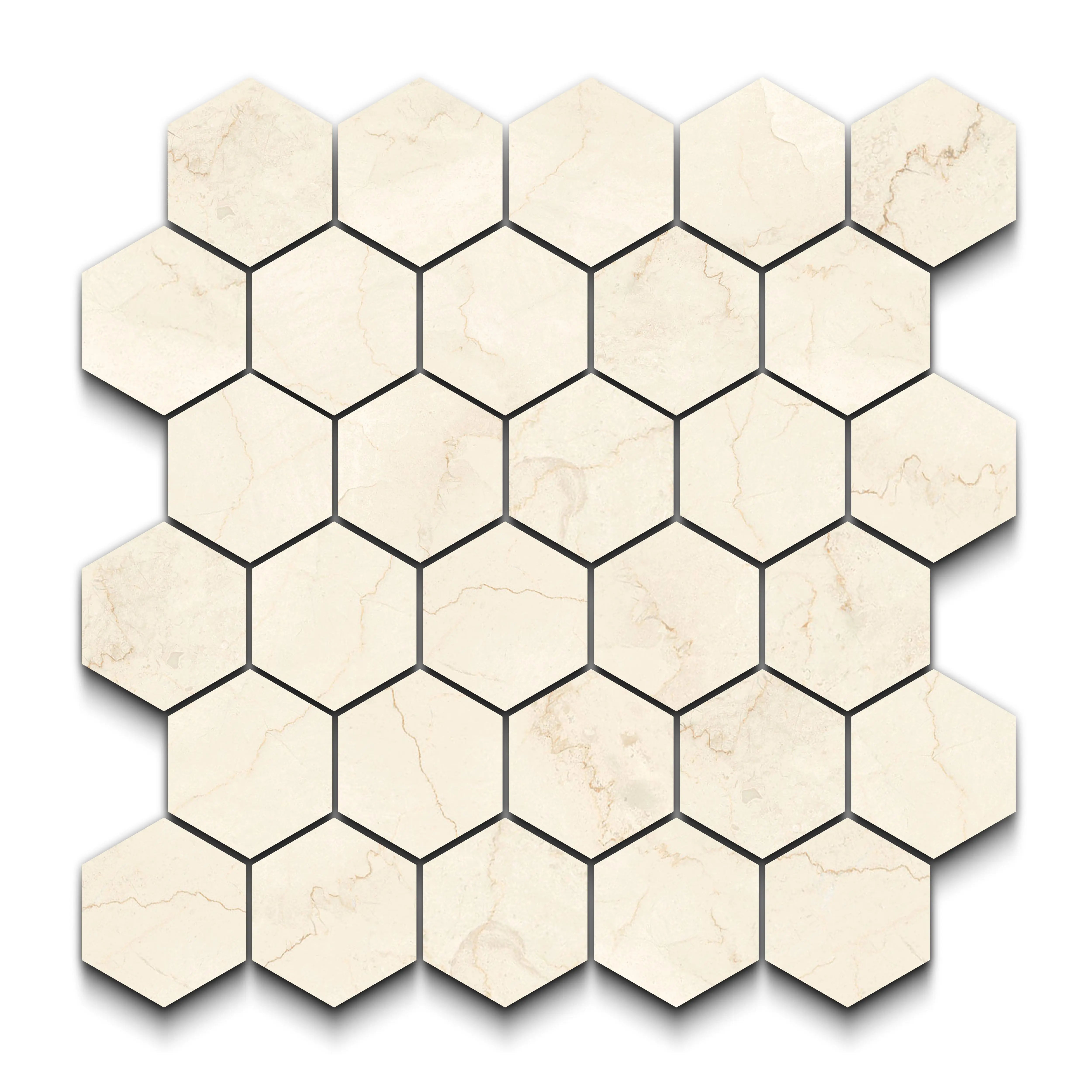 Botticino Select Porcelain Tile Natural Matte Hexagon Mosaic