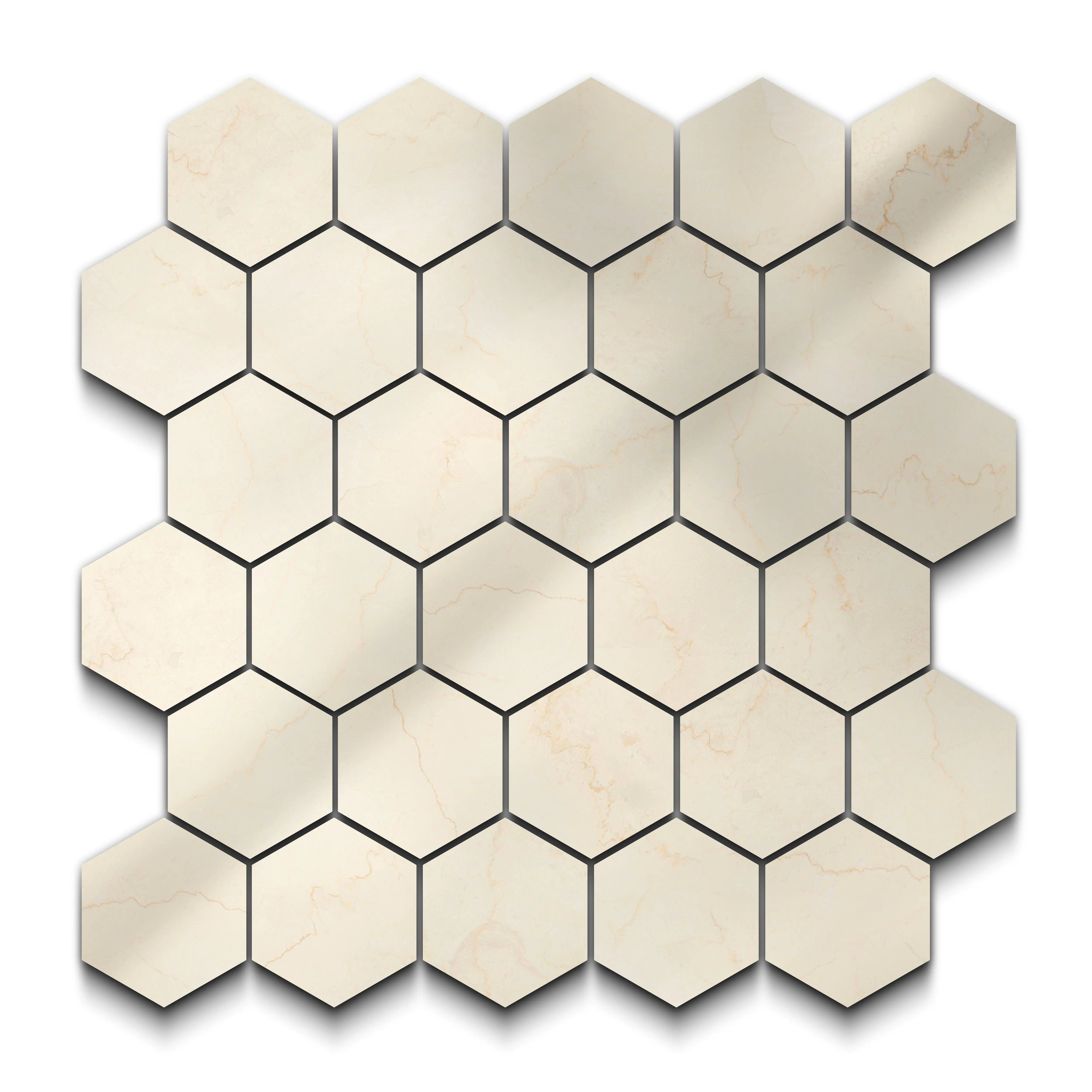 Botticino Select Porcelain Tile Natural Polished Hexagon Mosaic