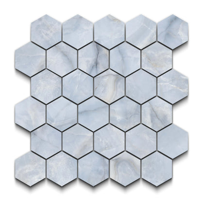 Opal Porcelain Tile Blue Hexagon Mosaic 11x13 Sheet Matte