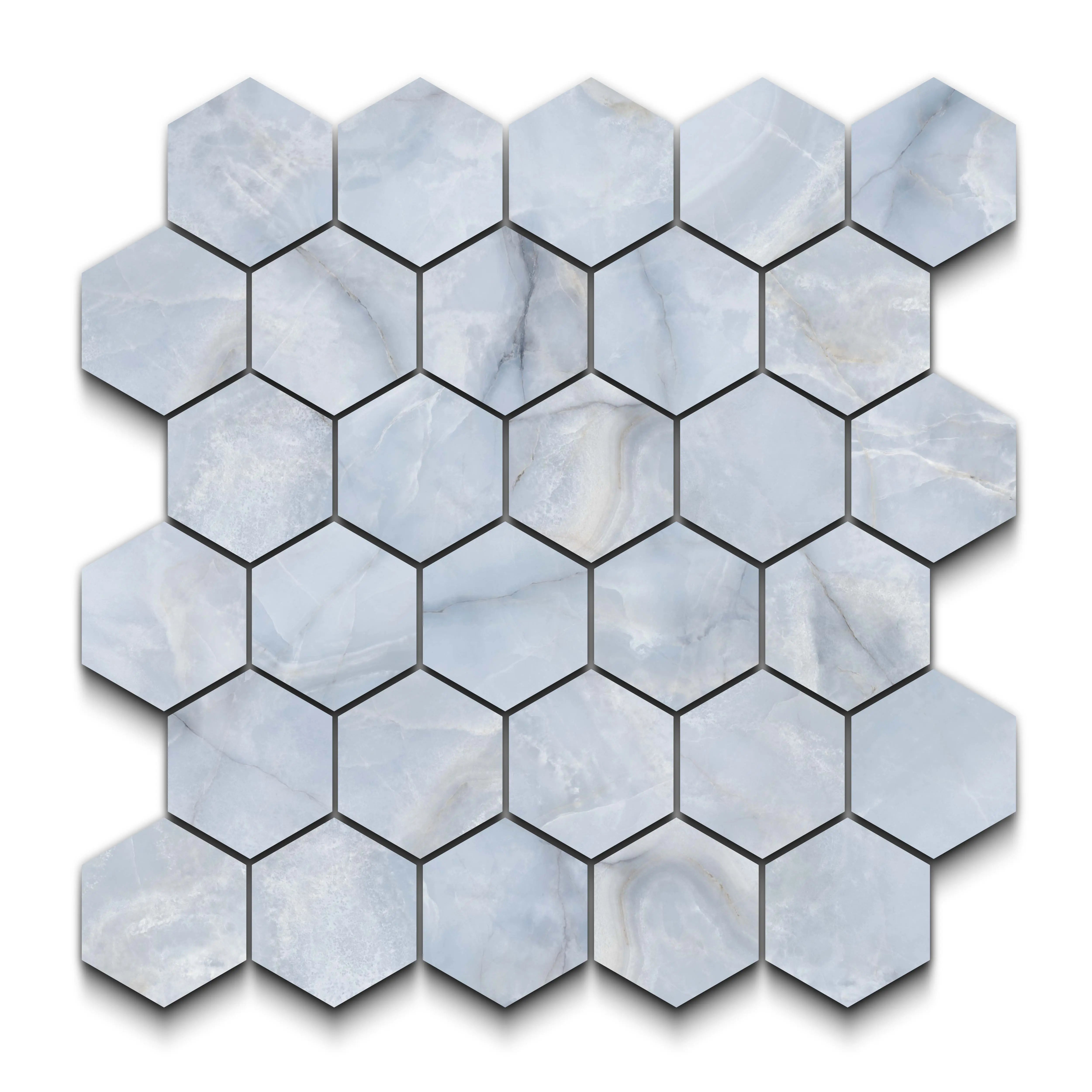 Opal Porcelain Tile Blue Hexagon Mosaic 11x13 Sheet Matte
