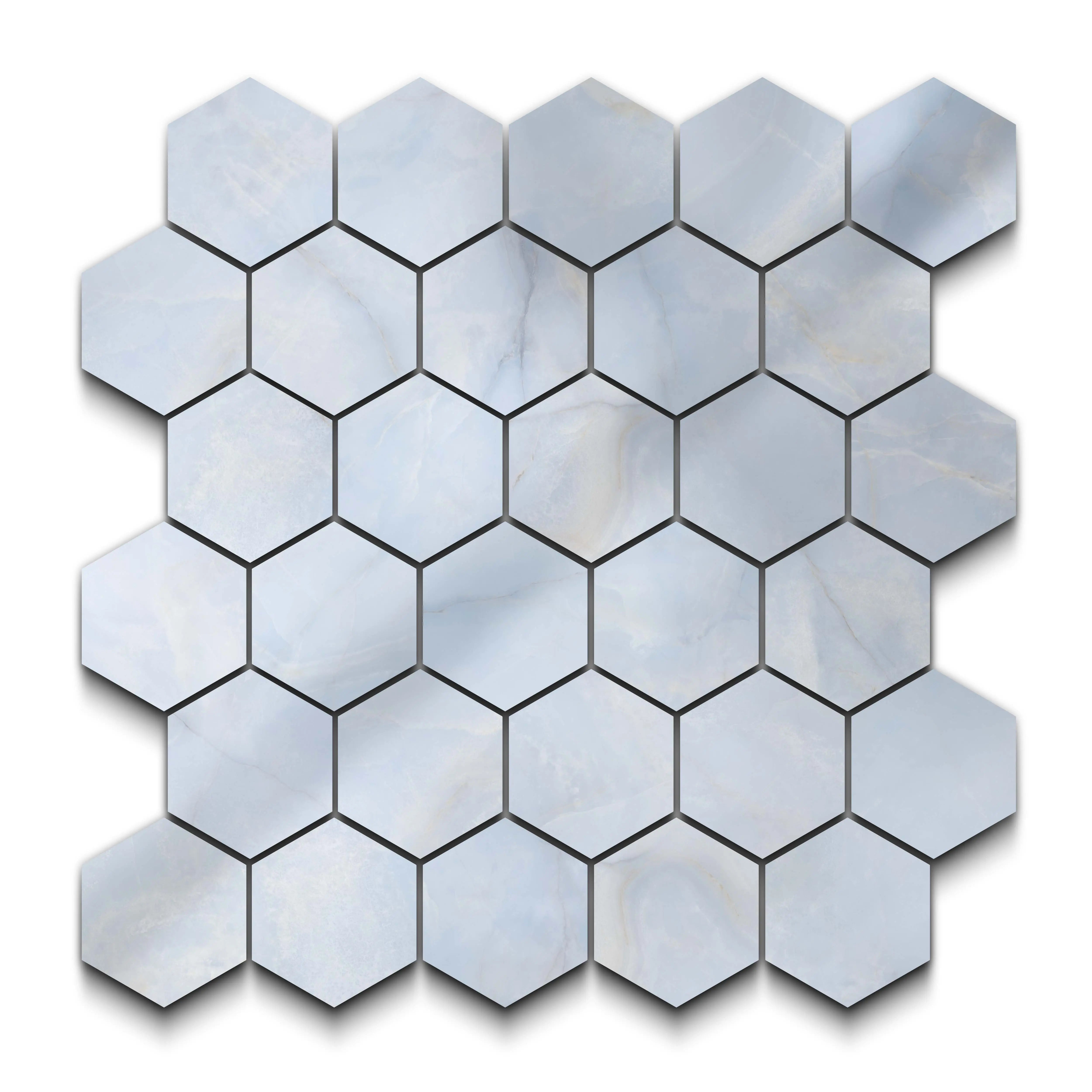 Opal Porcelain Tile Blue Hexagon Mosaic 11x13 Sheet Polished
