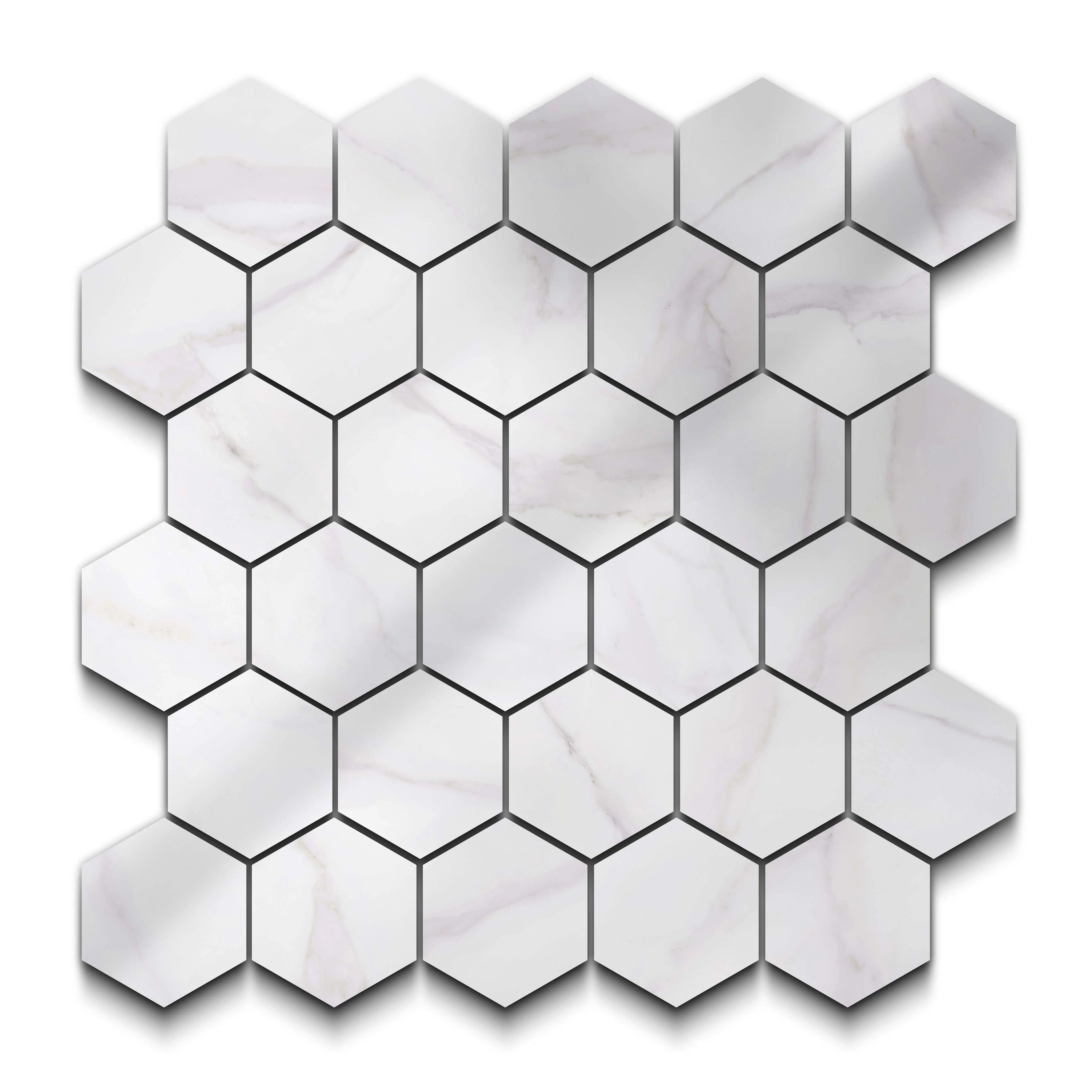 Liguria Porcelain Tile Silver Glossy Hexagon Mosaic