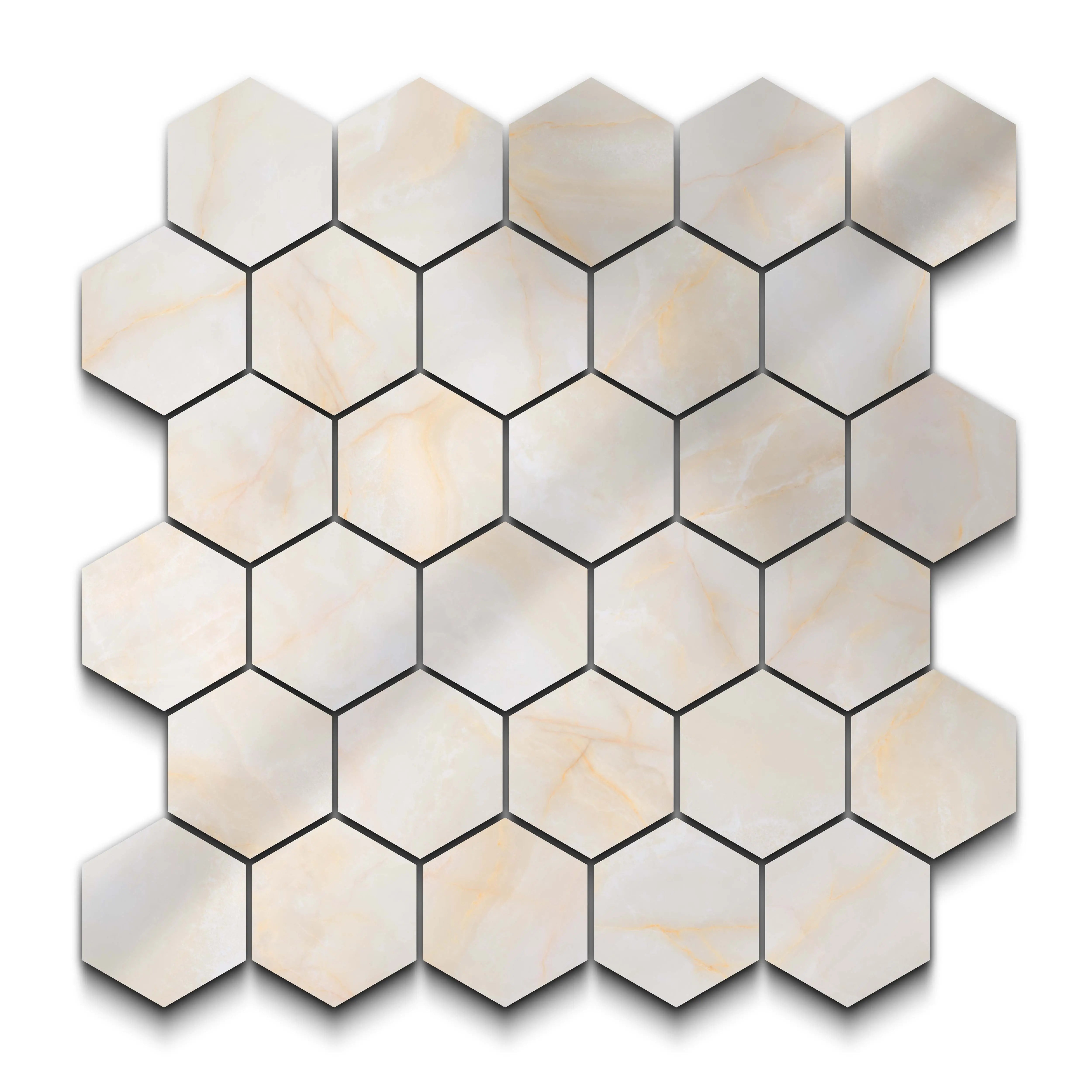 Opal Porcelain Tile Cream Hexagon Mosaic 11x13 Sheet Polished