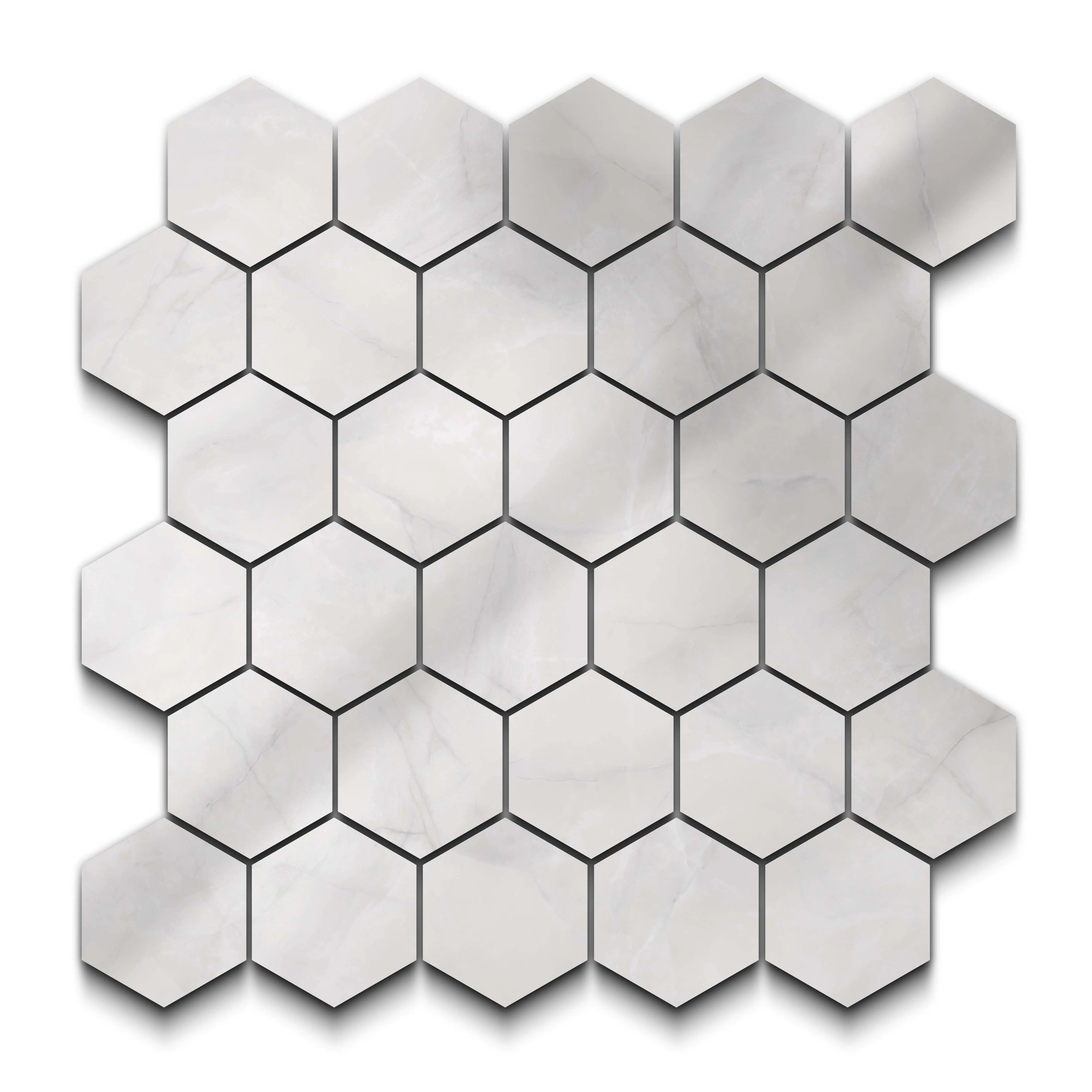 Opal Porcelain Tile White Hexagon Mosaic 11x13 Sheet Polished
