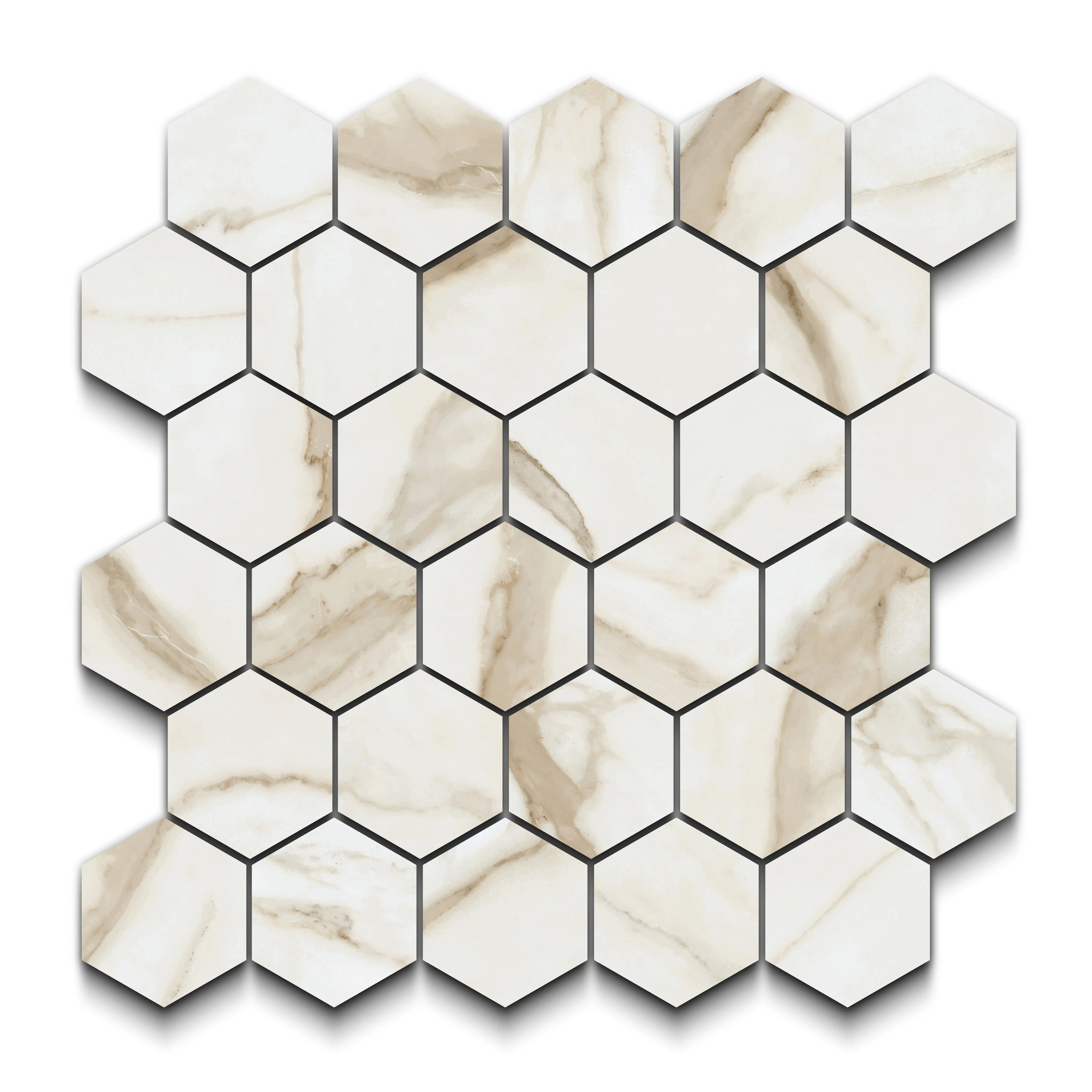 Liguria Porcelain Tile Gold Matte Hexagon Mosaic