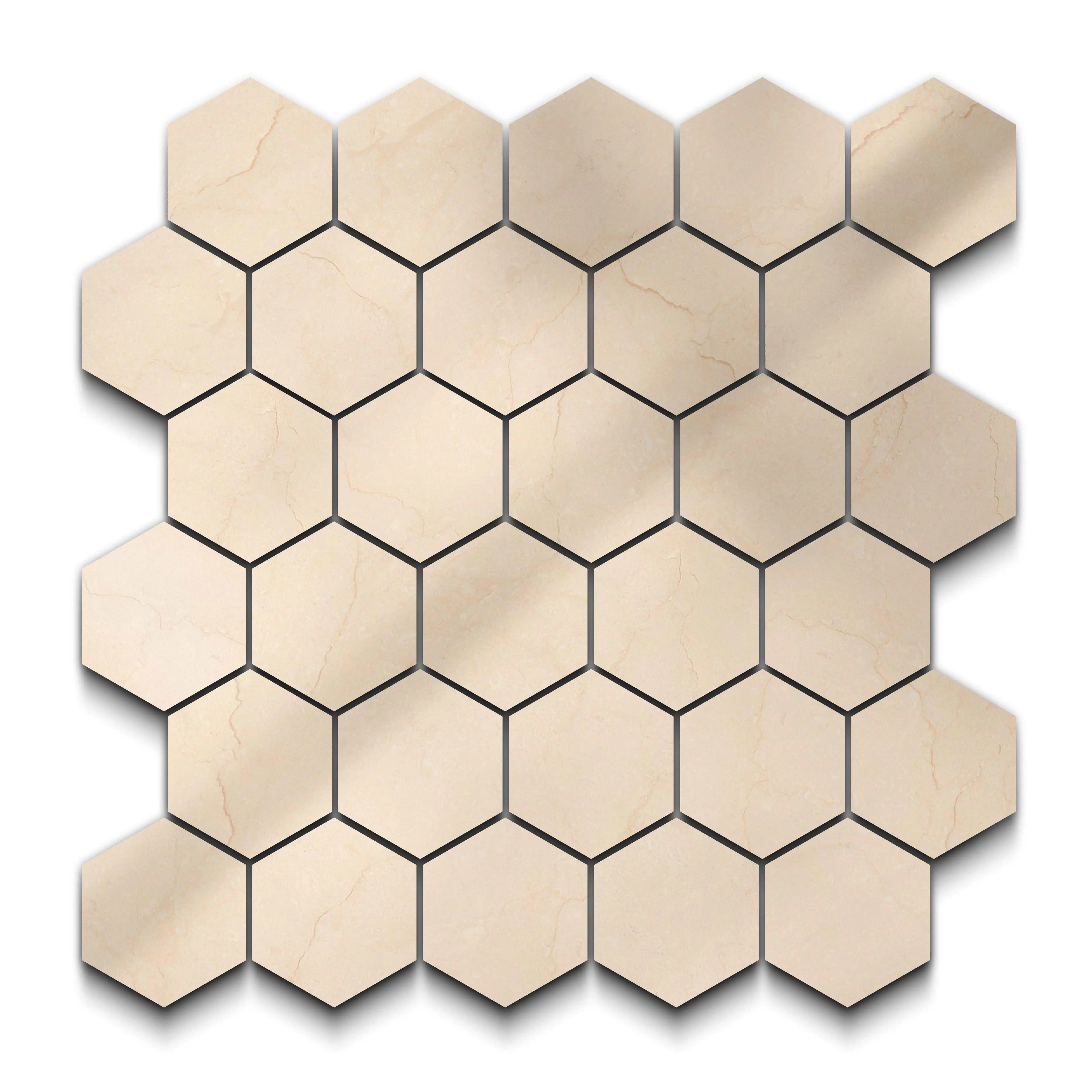 Crema Marfil Porcelain Tile Polished Hexagon Mosaic