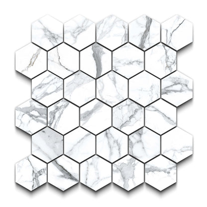 Statuario Porcelain Tile Hexagon Mosaic 11x13 Sheet Matte