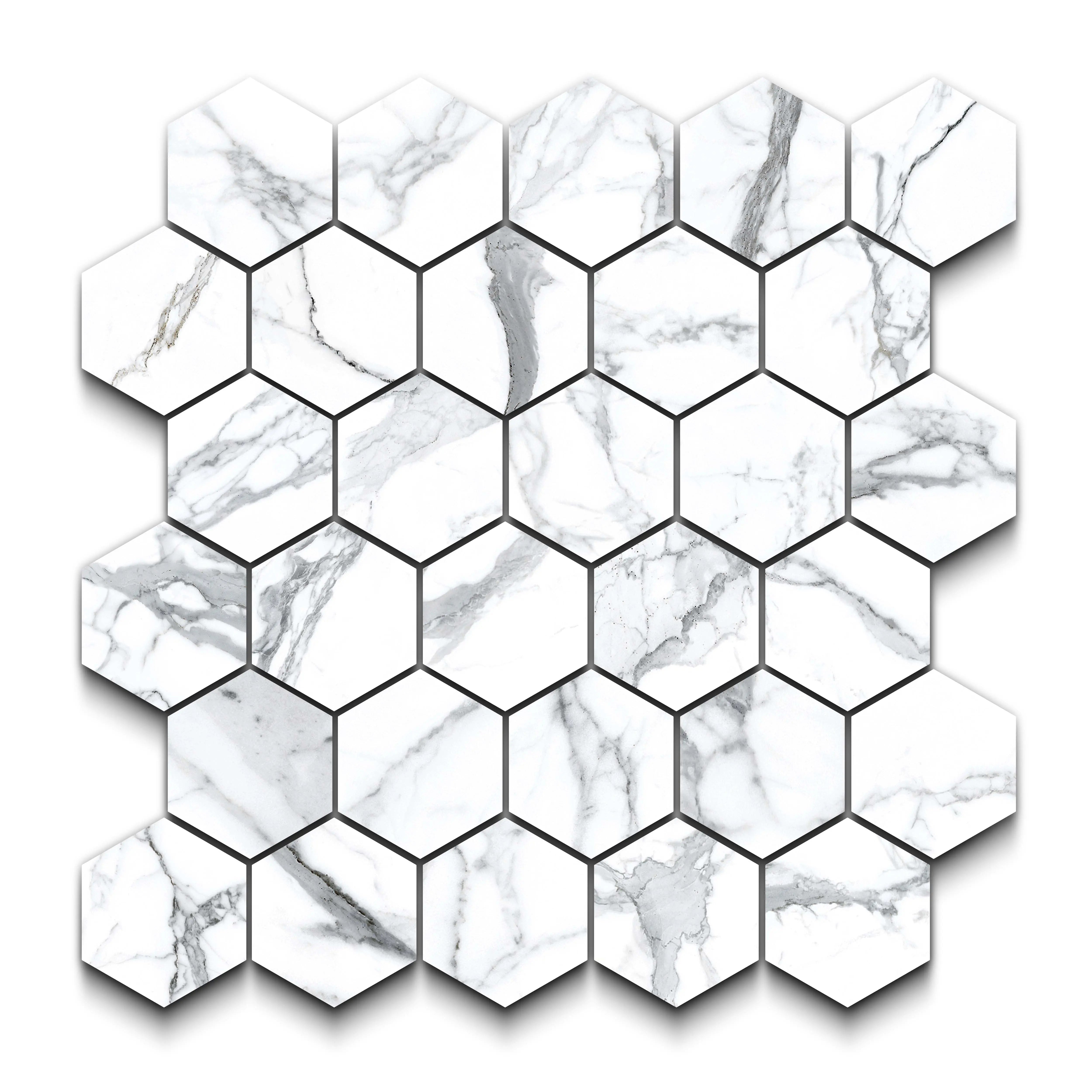 Statuario Porcelain Tile Hexagon Mosaic 11x13 Sheet Matte