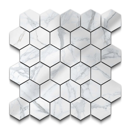 Statuario Porcelain Tile Hexagon Mosaic 11x13 Sheet Polished