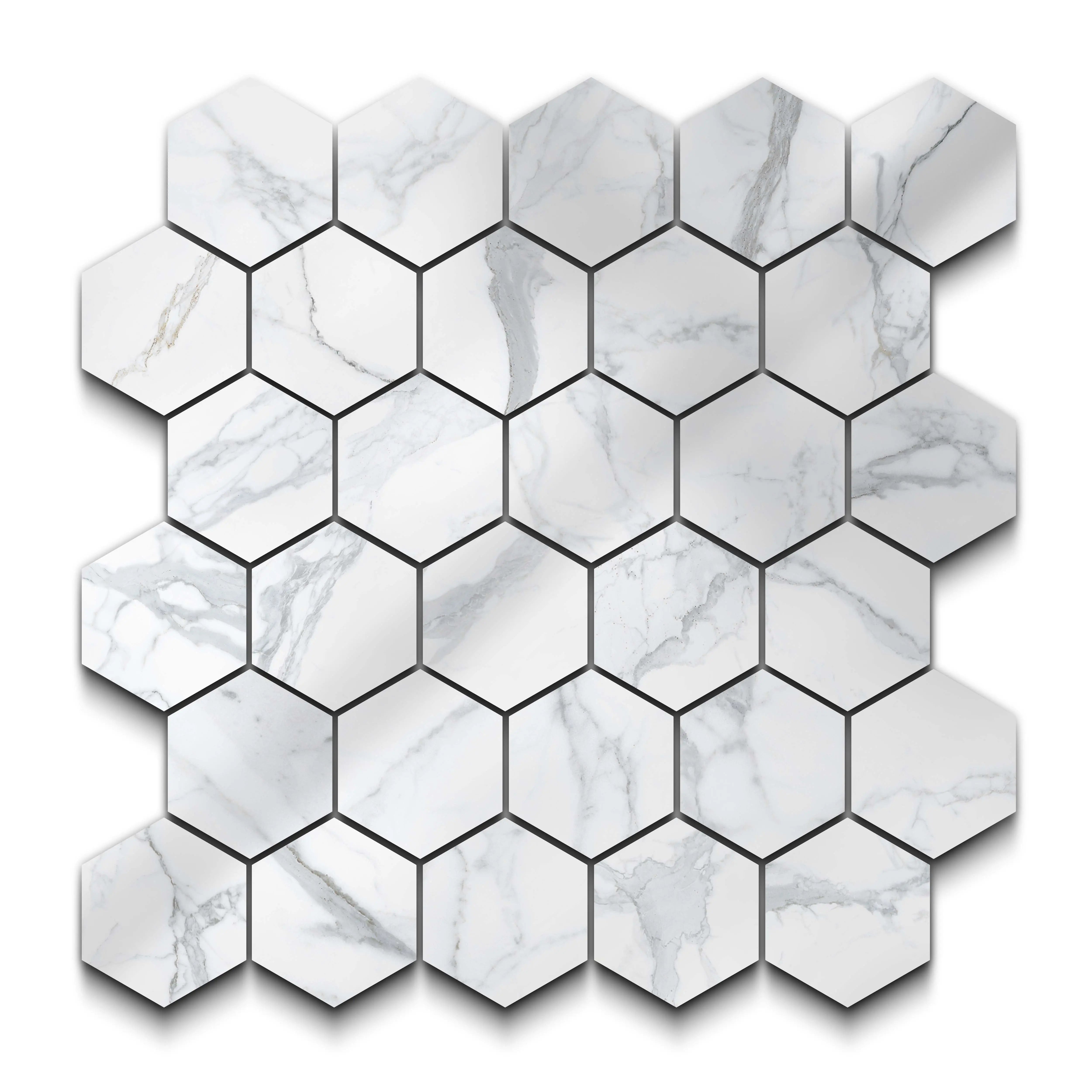 Statuario Porcelain Tile Hexagon Mosaic 11x13 Sheet Polished