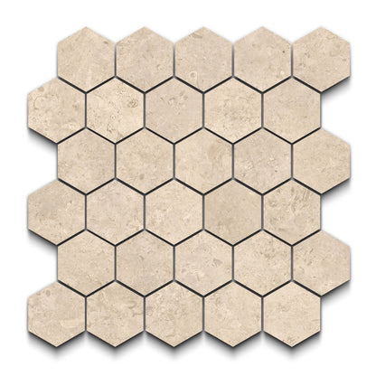 Jerusalem Stone Porcelain Tile Natural Hexagon Mosaic 11x13 Sheet