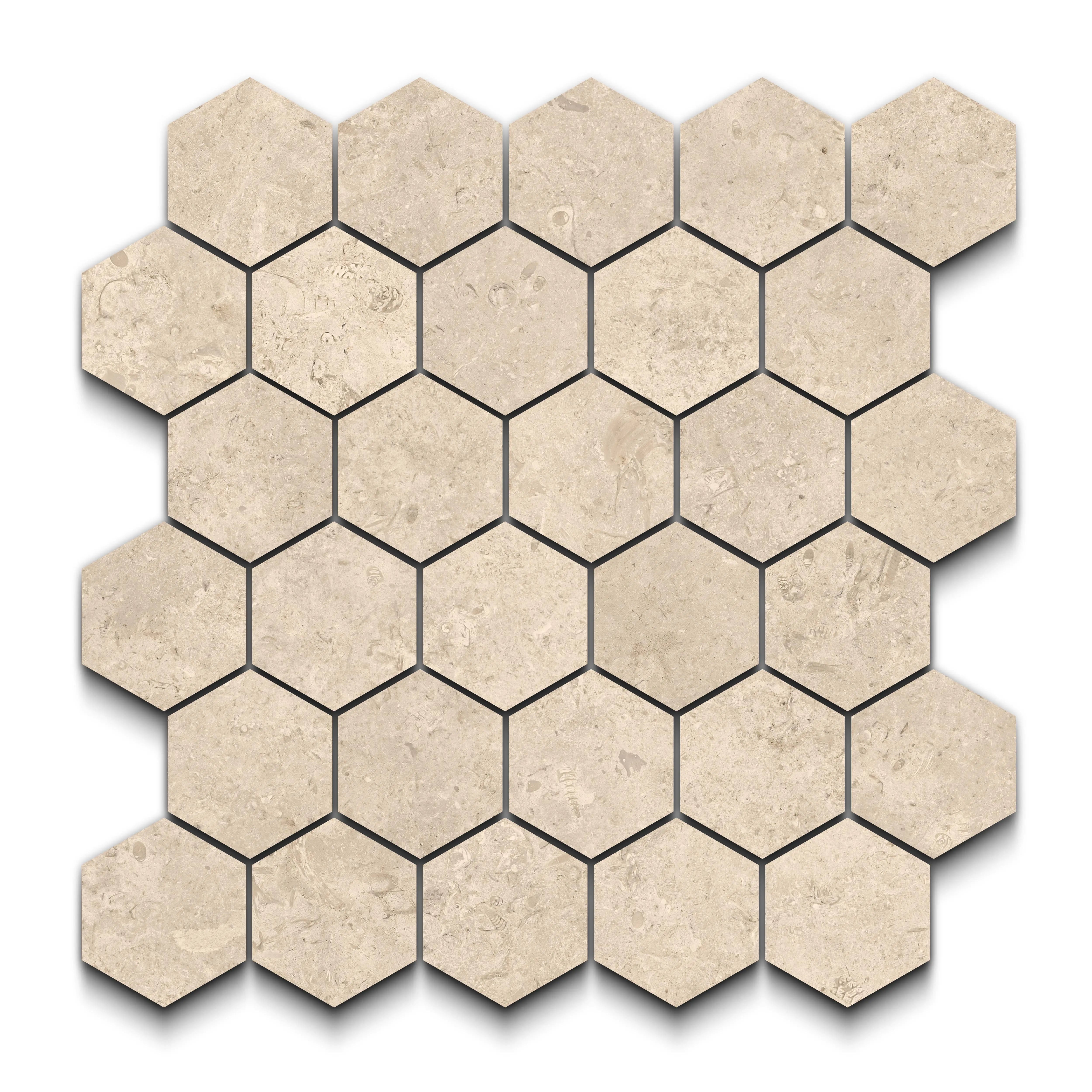 Jerusalem Stone Porcelain Tile Natural Hexagon Mosaic 11x13 Sheet
