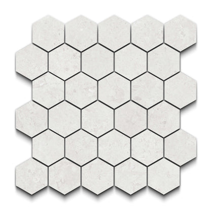 Jerusalem Stone Porcelain Tile White Hexagon Mosaic 11x13 Sheet