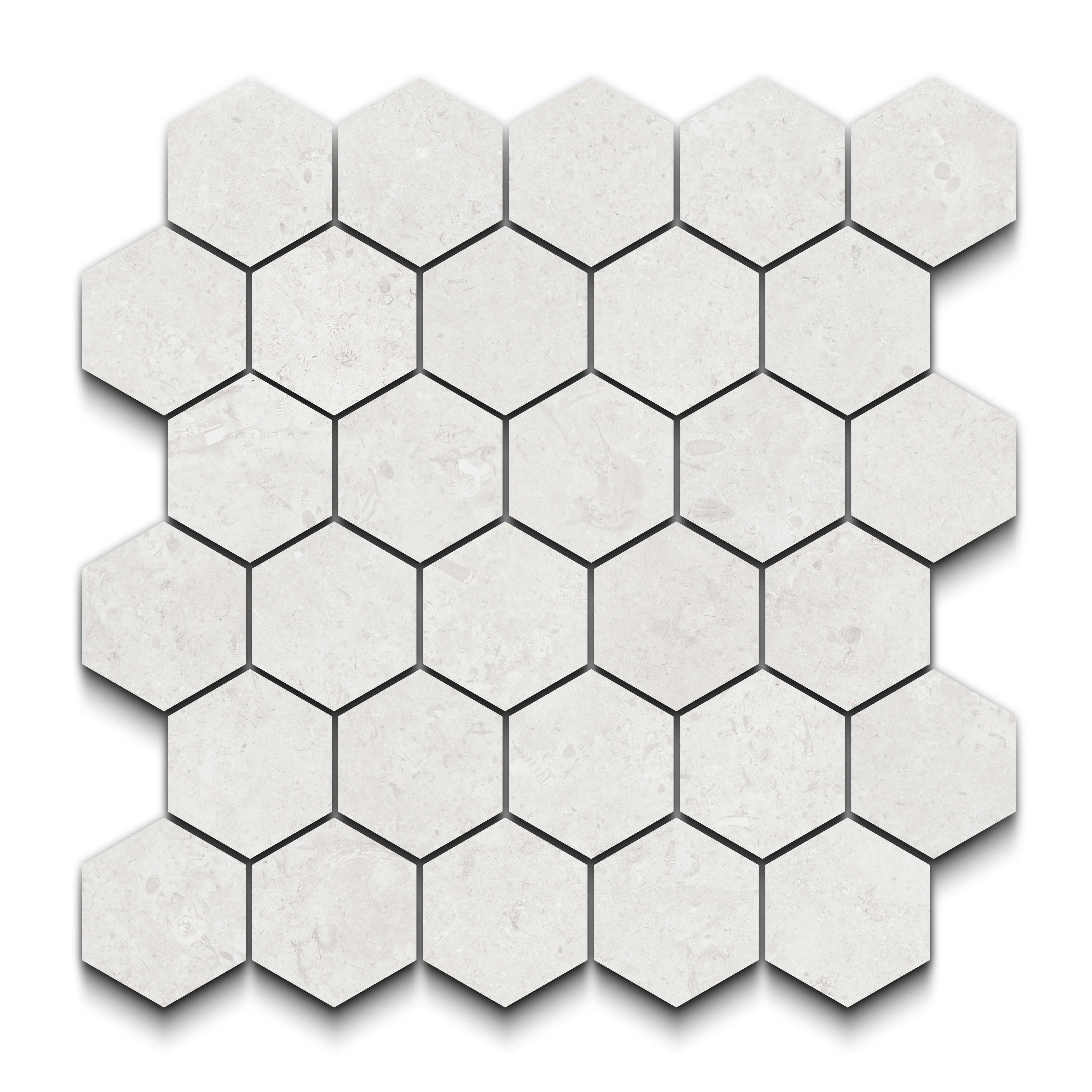 Jerusalem Stone Porcelain Tile White Hexagon Mosaic 11x13 Sheet