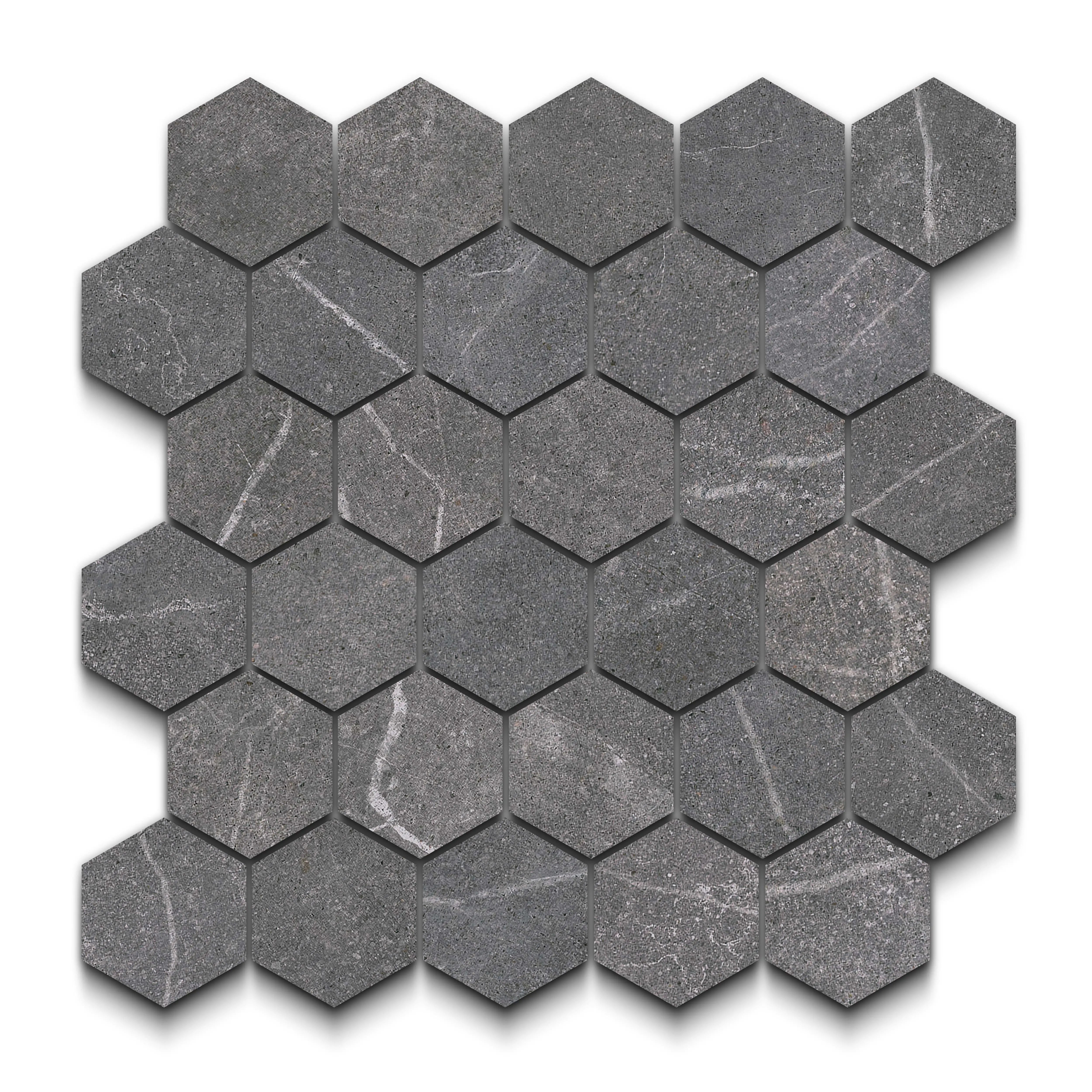 Astrastone Porcelain Tile Graphite Hexagon Mosaic 11x13 Sheet