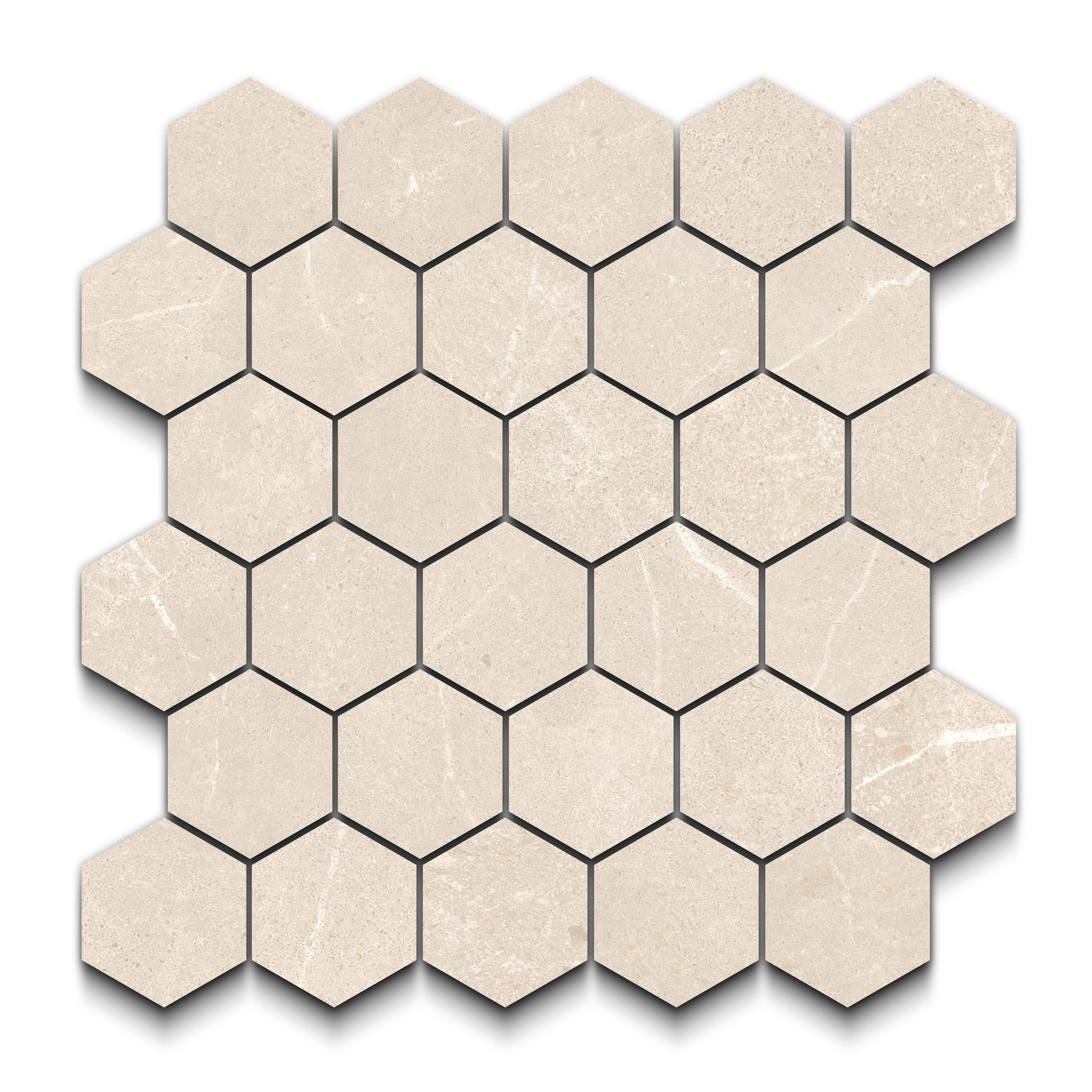 Astrastone Porcelain Tile Ivory Hexagon Mosaic 11x13 Sheet