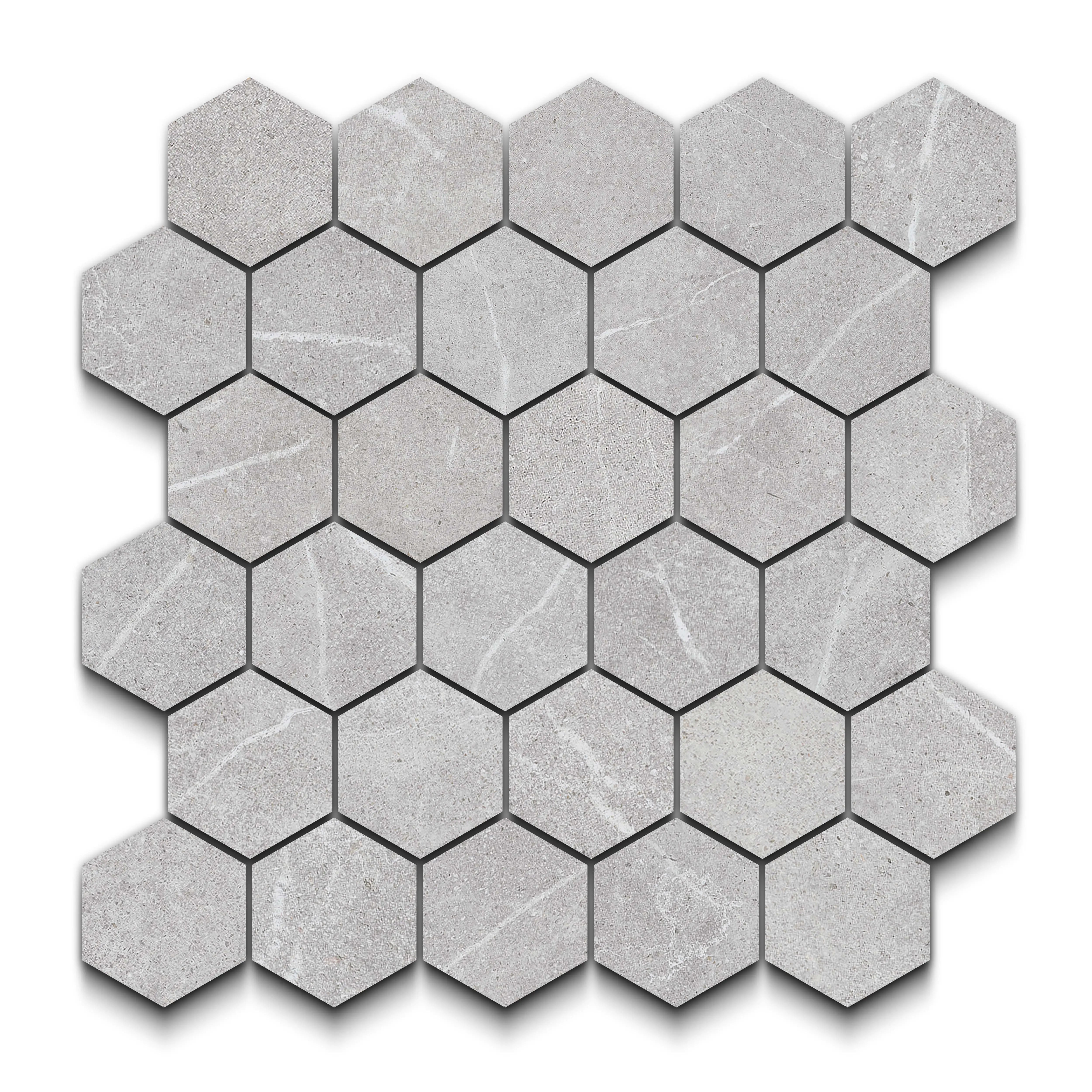 Astrastone Porcelain Tile Silver Hexagon Mosaic 11x13 Sheet