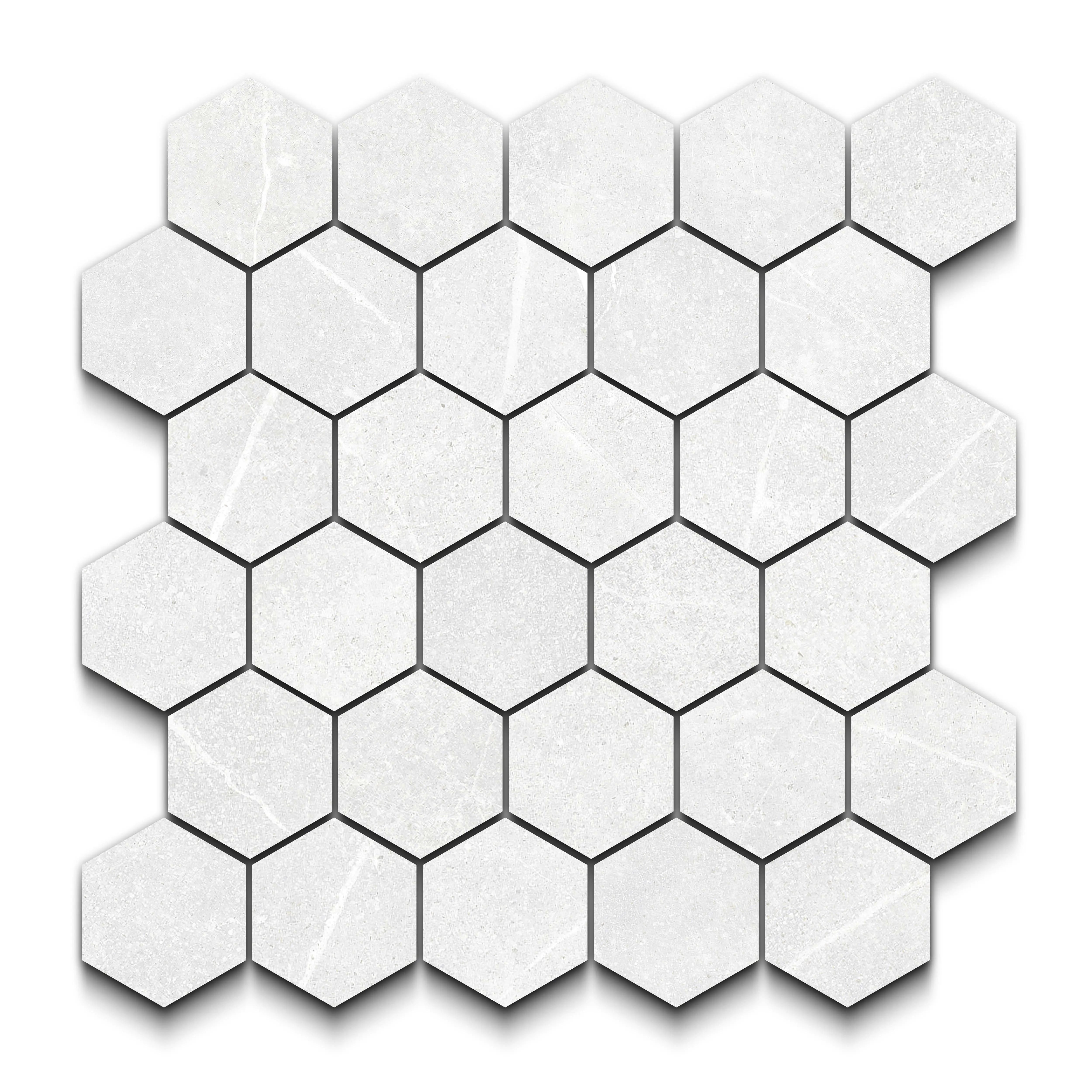 Astrastone Porcelain Tile White Hexagon Mosaic 11x13 Sheet