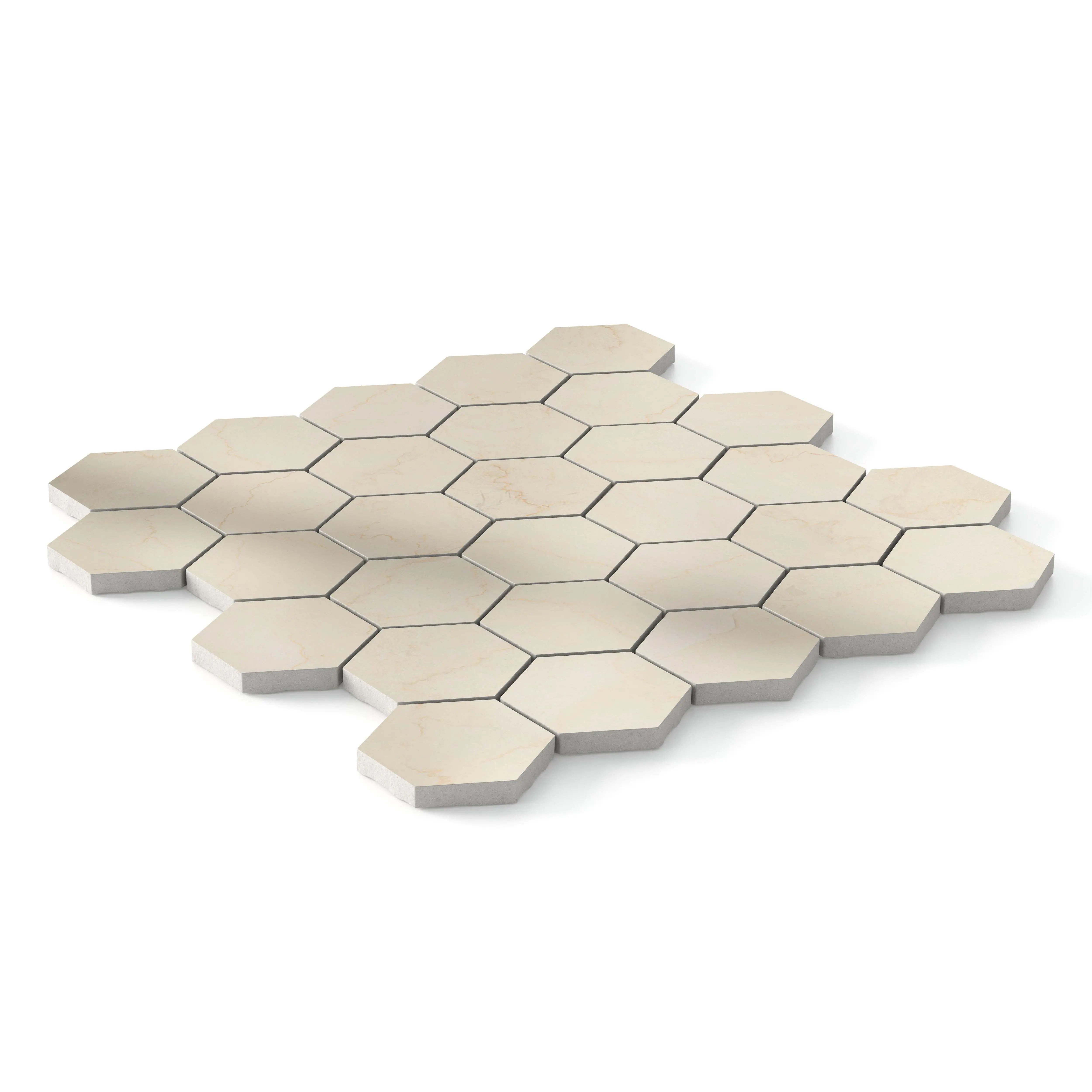 Botticino Select Porcelain Tile Natural Polished Hexagon Mosaic