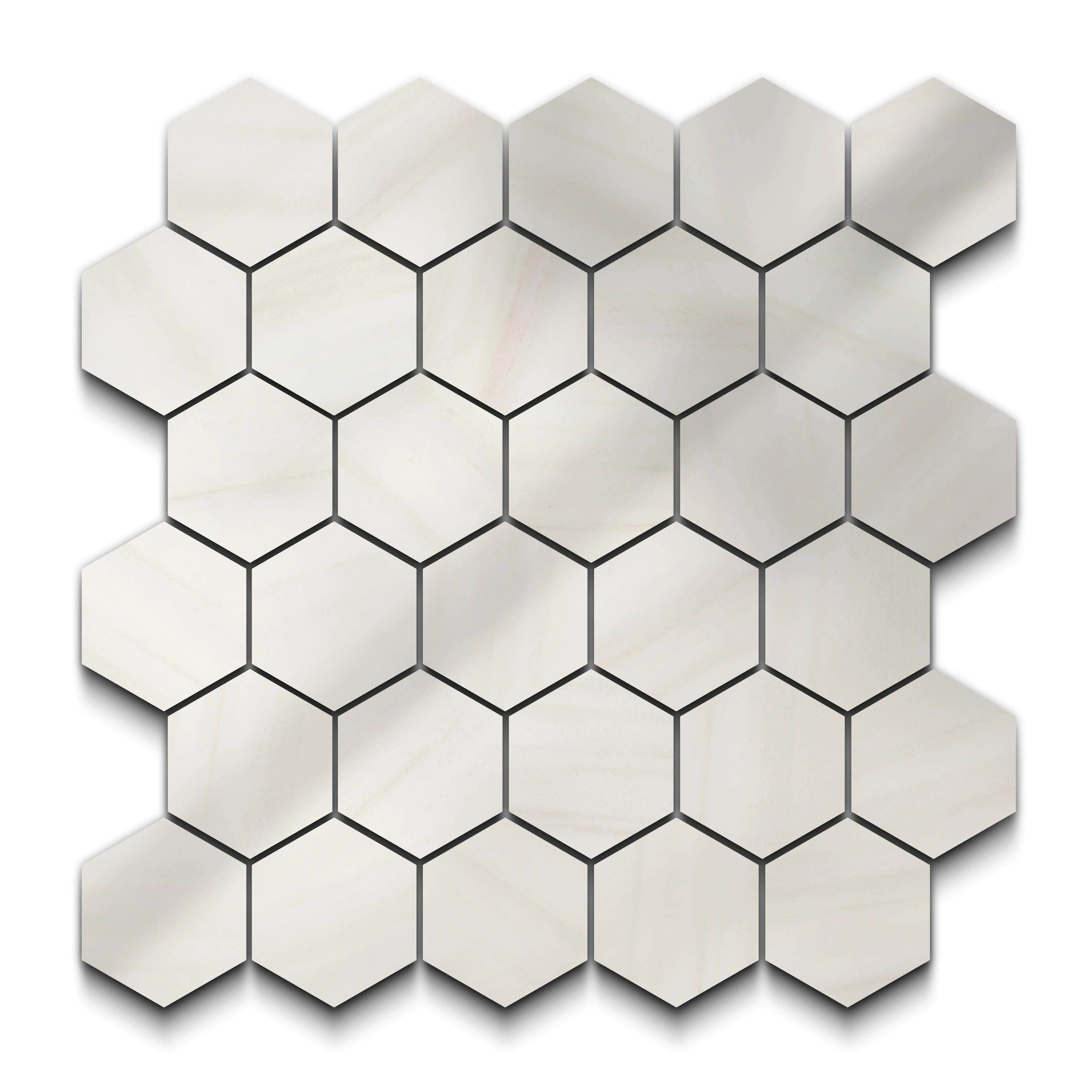 Dolostone Porcelain Tile Ivory Hexagon Mosaic 11x13 Sheet Polished