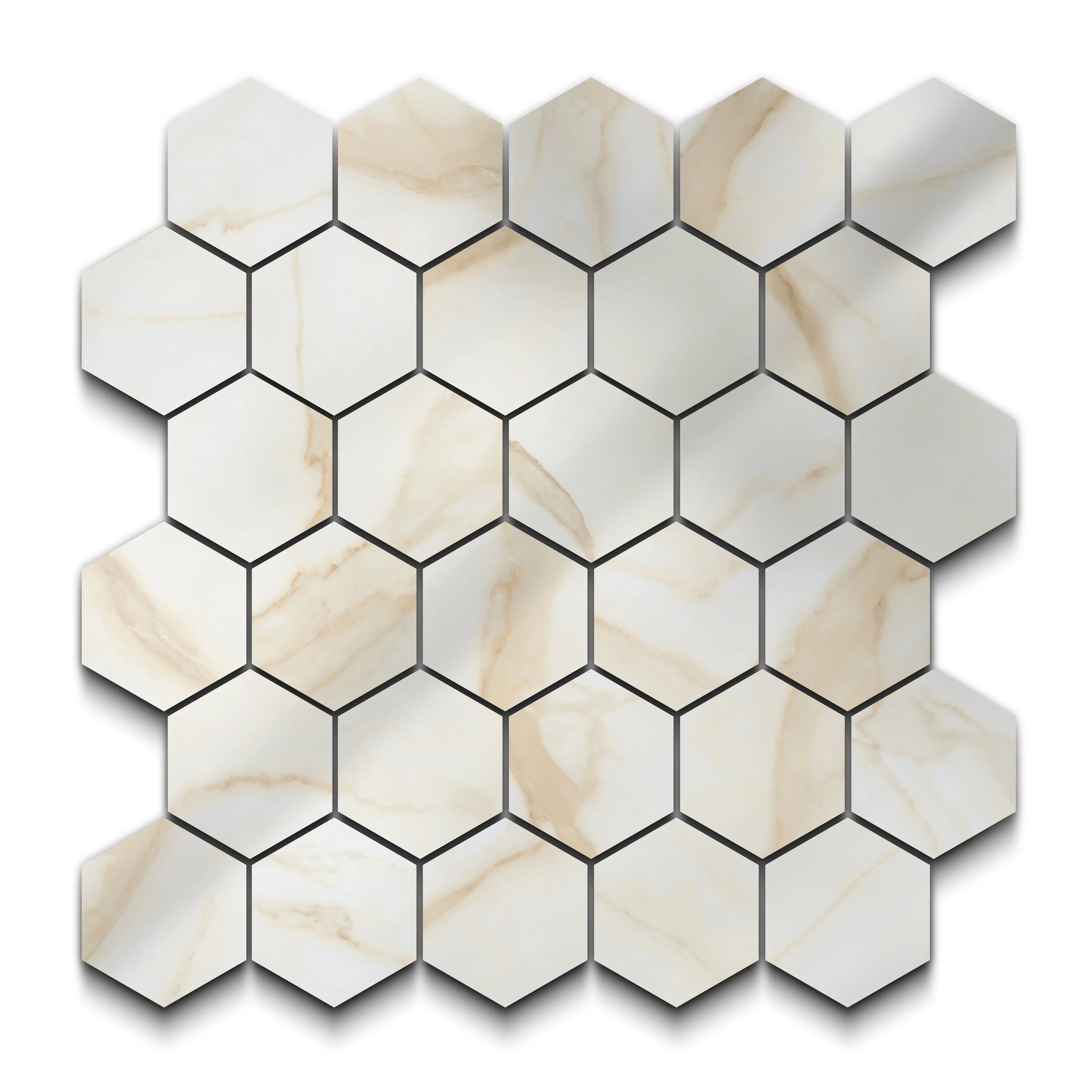 Liguria Porcelain Tile Gold Glossy Hexagon Mosaic