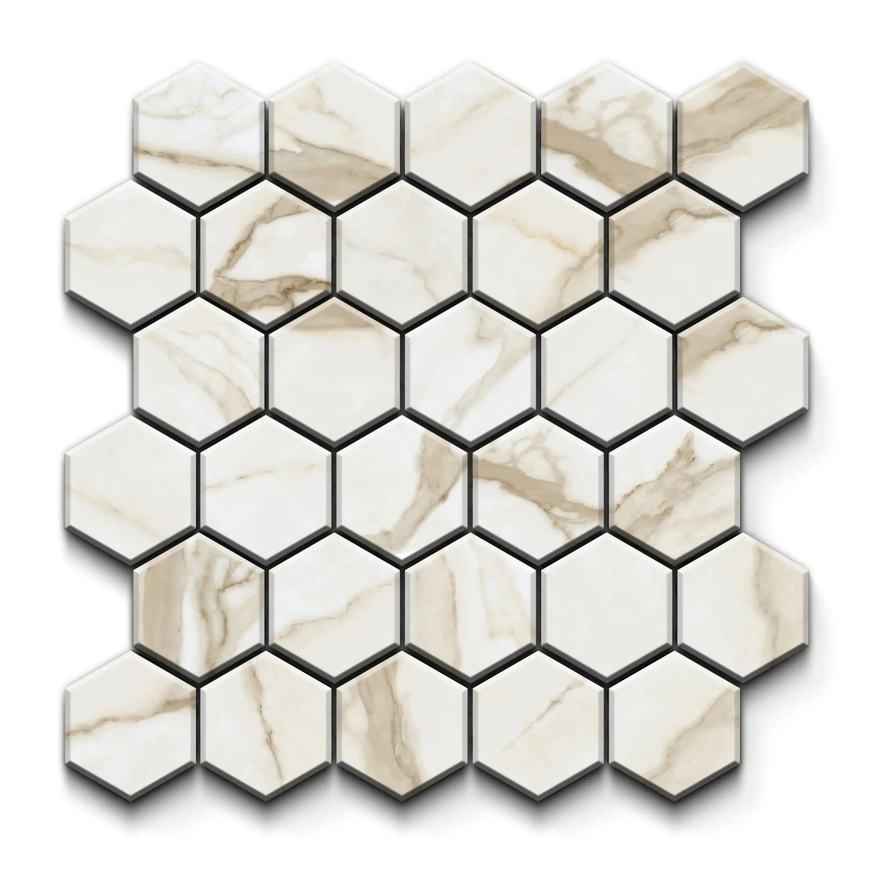 Liguria Porcelain Tile Gold Matte Hexagon Mosaic