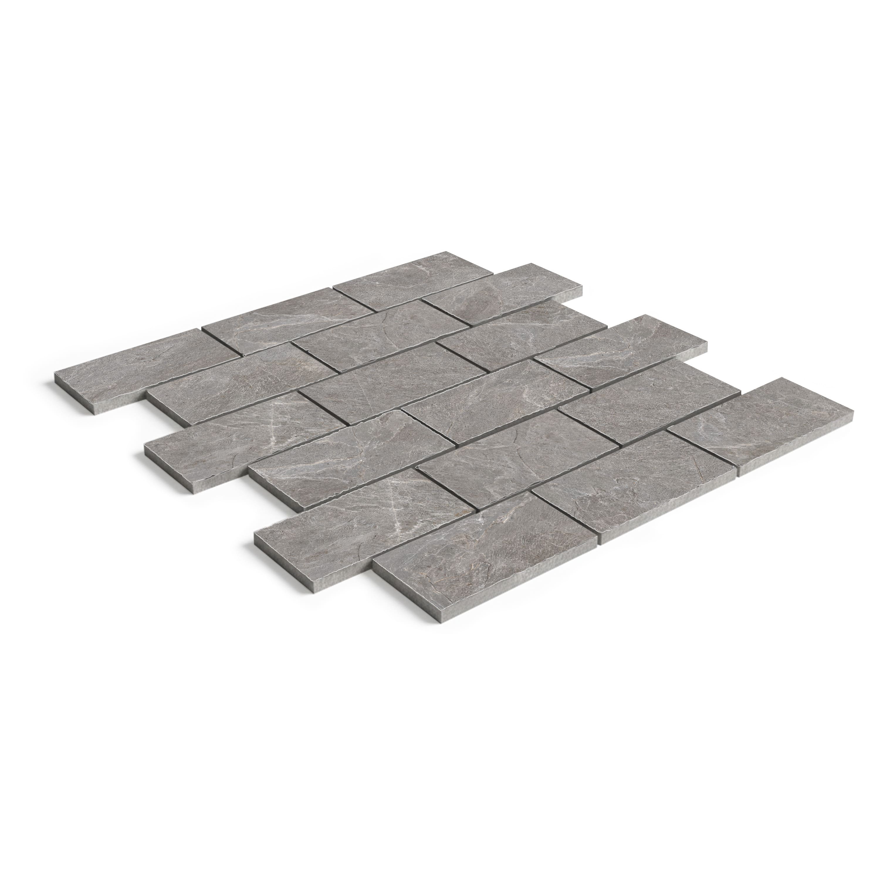 Ardesia Slate Ash Matte 2x4 Muretto Mosaic Tumbled Edge (12x12 Sheet)