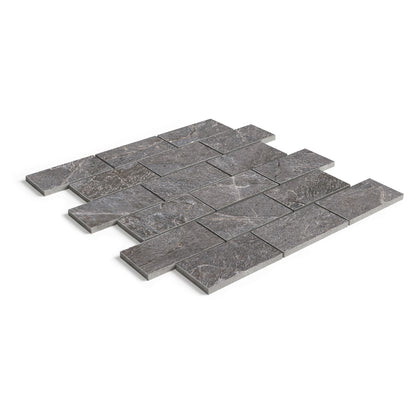 Ardesia Slate Storm Matte 2x4 Muretto Mosaic Tumbled Edge (12x12 Sheet)