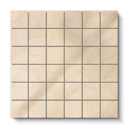 Crema Marfil Porcelain Tile Square Mosaic 2x2 Sheet Polished